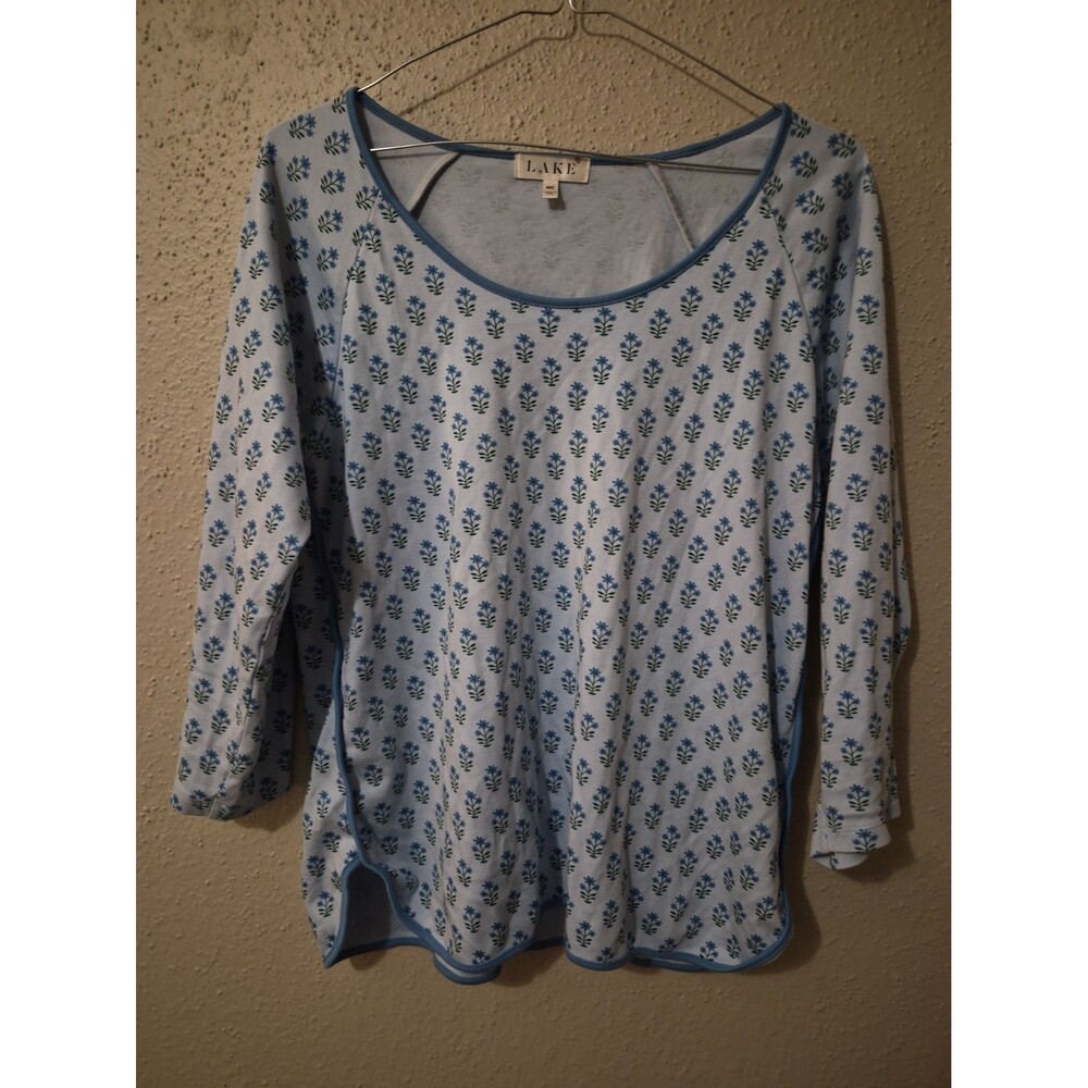 Lake Blue Print Pajama Top M Floral Cottage Core Fozy Comfy